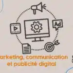 Illustration des piliers du marketing digital, de la communication et de la publicité avec la mascotte licorne de l'agence Step Up à Madagascar.