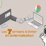 Vignette couverture : licorne et collaboration entre écrans avec texte des 7 erreurs d'externalisation marketing à Madagascar.